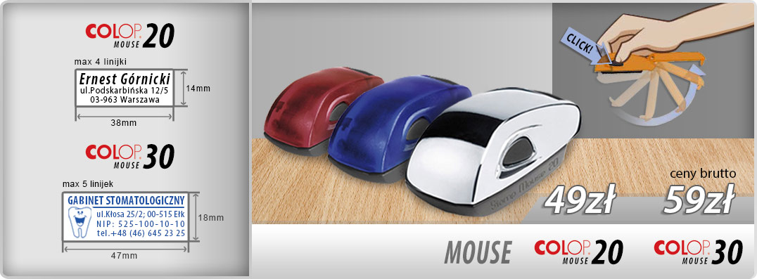 Pieczątka kieszonkowa Colop Mouse 20 - 49zł, Colop Mouse 30 - 59zł